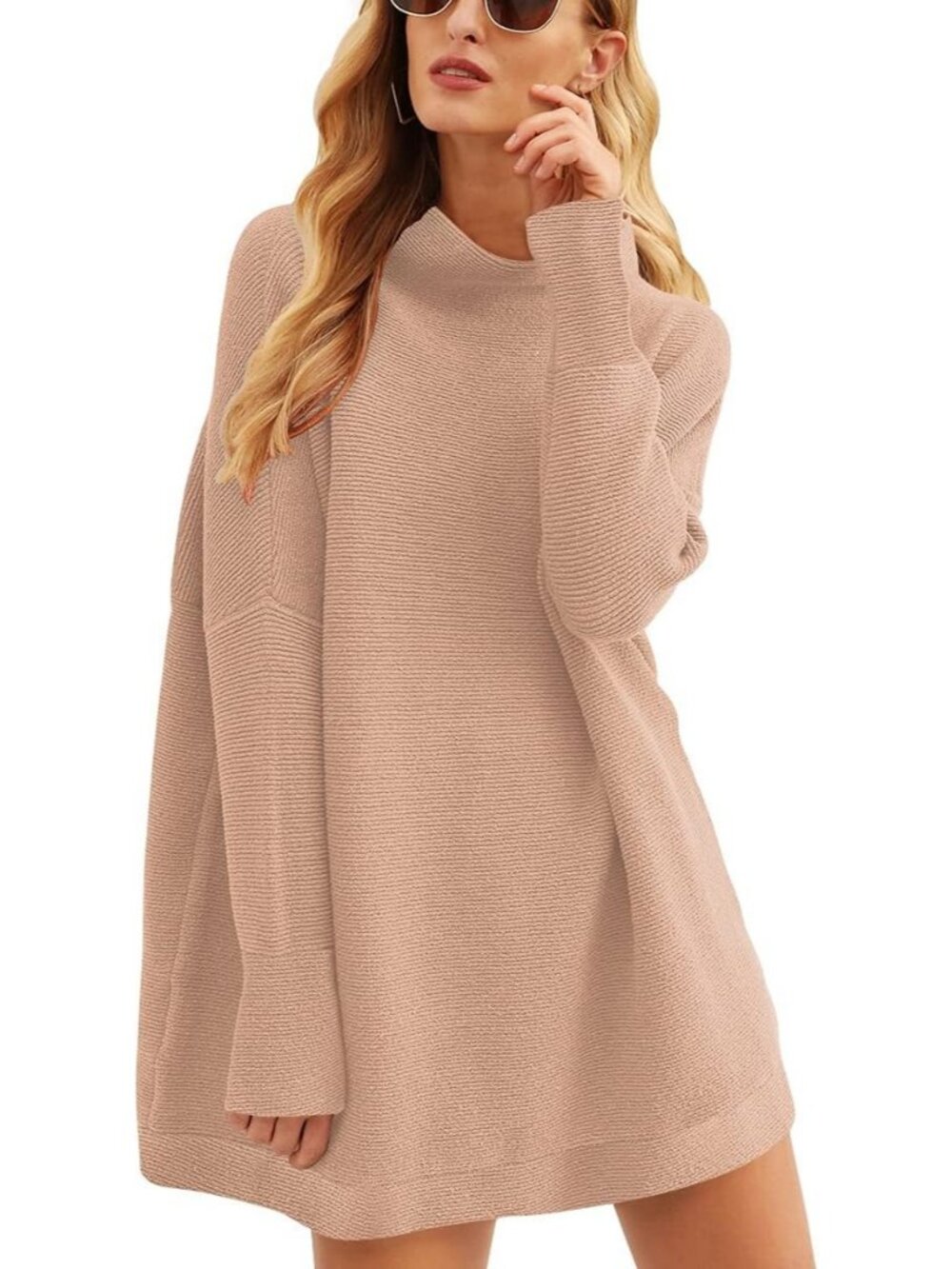 Women's Khaki Loose Fit Baggy Casual Knit Top Oversized Turtleneck Sweater